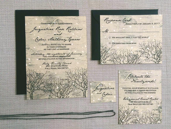 winter wedding invitation suite birch trees
