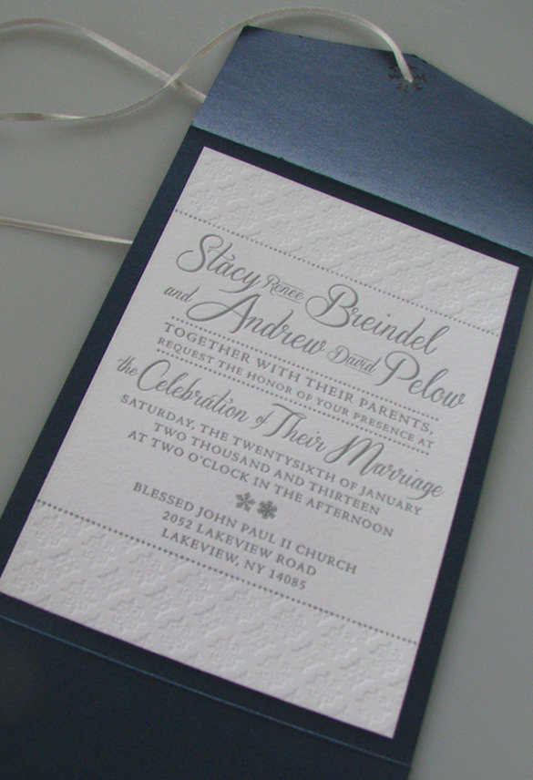 letterpress wedding invitation for winter themed wedding