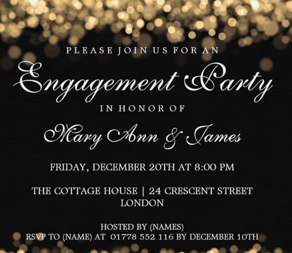 wedding engagement party gold lights invitation in black colour