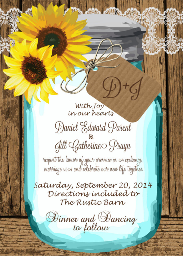 sunflower wedding invitation with shabby wood