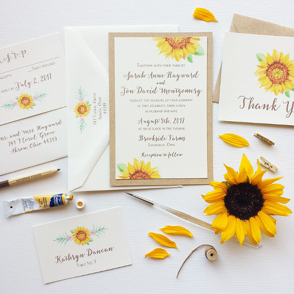 rustic boho sunflower wedding invitation