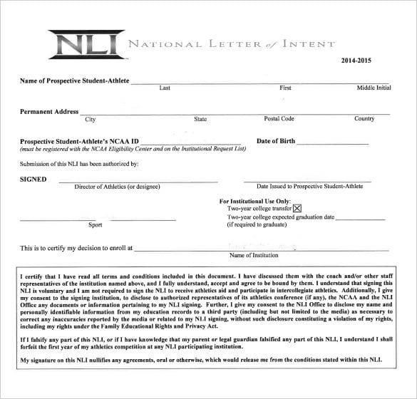 college football national letter of intent for students download