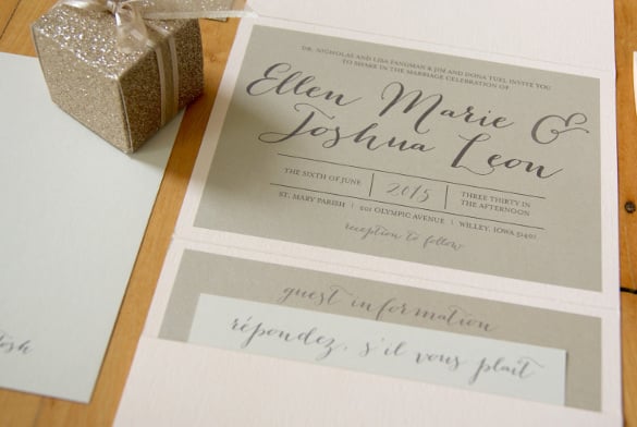 gold and blush tri fold wedding invitation