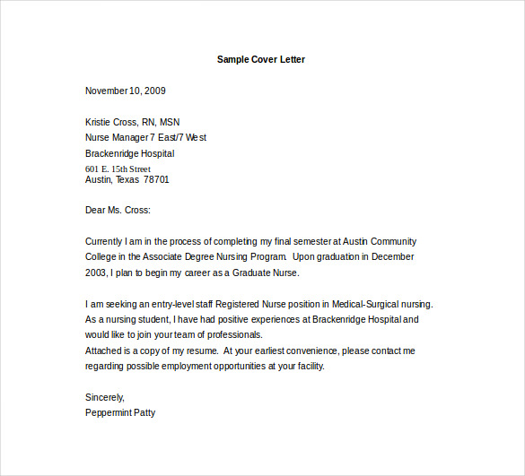 entry level cover letter for nurse word template free download