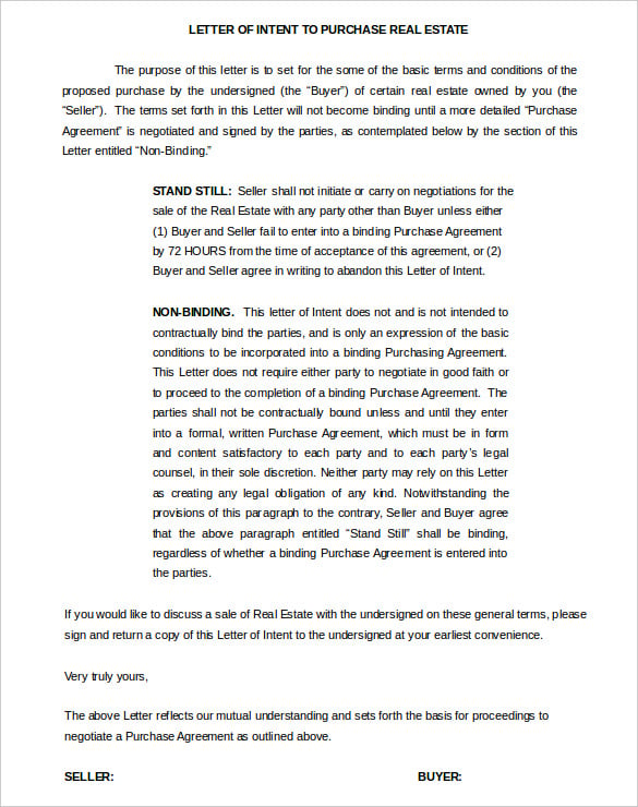 letter of intent to buy real estate template free download