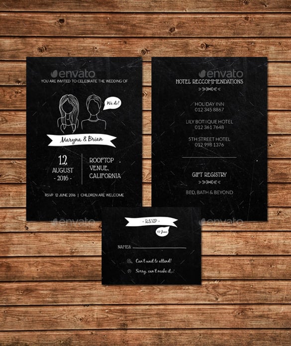 chalkboard wedding invitation set psd format