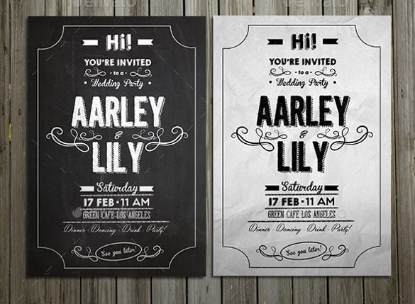 black and white chalkboard invitation psd format template
