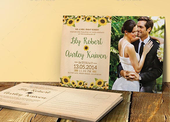 beautiful sunflower wedding invitation