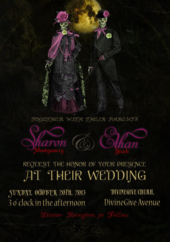 romantic couple halloween wedding invitation