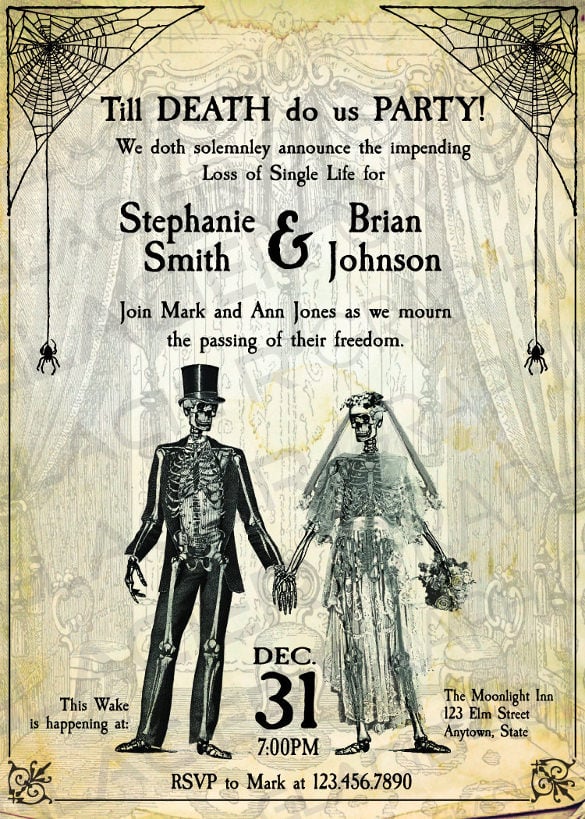 skeleton till death halloween wedding invitation