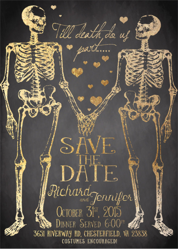 skeleton couple halloween wedding invitation