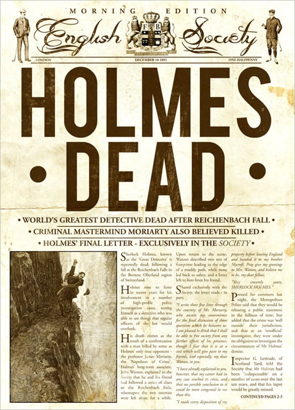 example of vintage style sherlock holmes inspired newspaper
