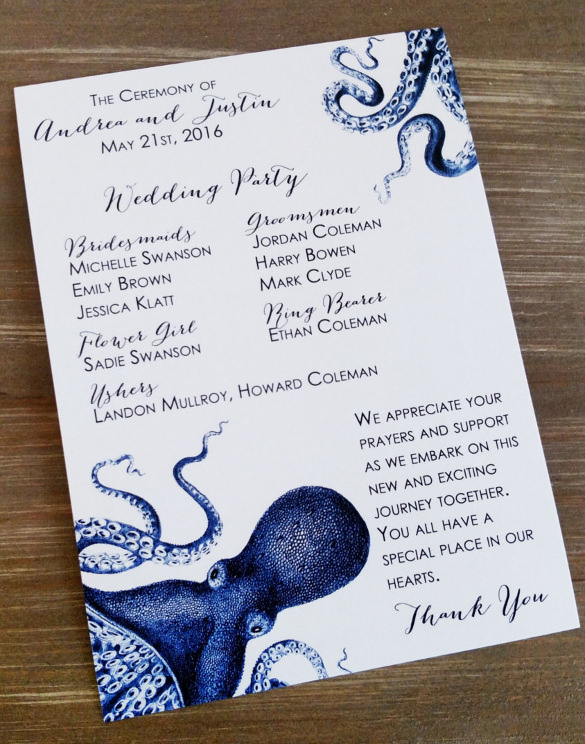 blue nautical octopus wedding invitation