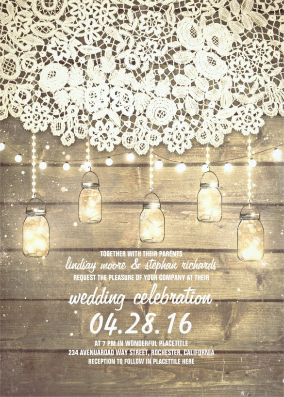 rustic mason jars traditional wedding invitation