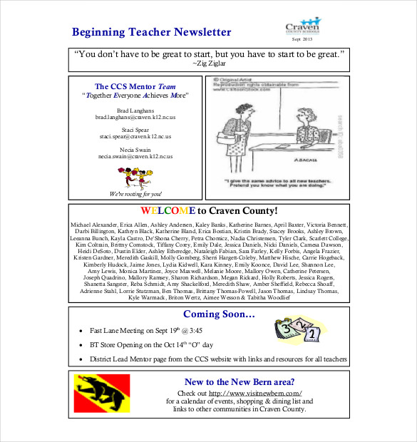 beginning teacher newsletter