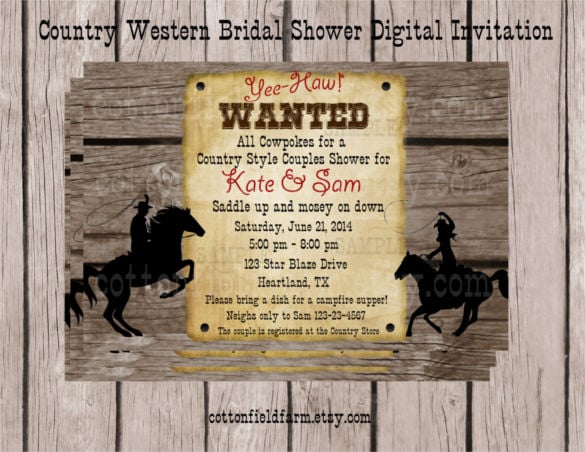 western cowboy cowgirl style wedding invitation psd format