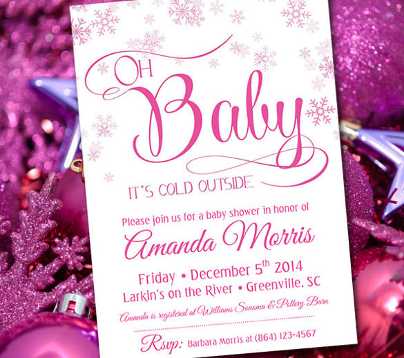 winter wonderland baby girl shower invitation card