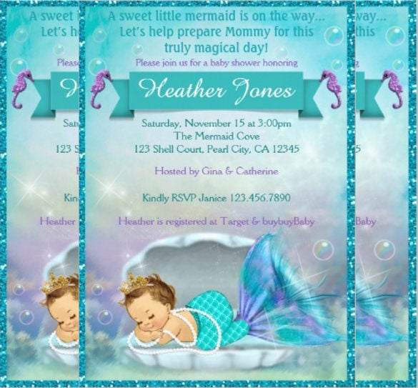 adorable mermaid baby shower invitations