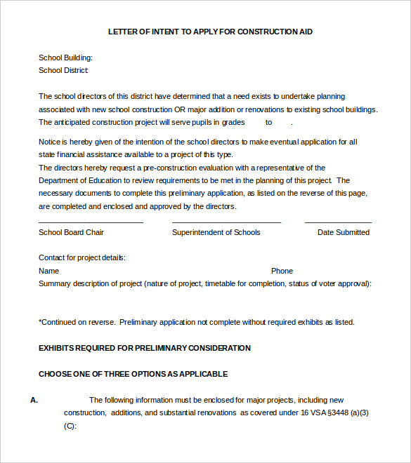 Construction Letter Of Intent Template Green Communities Canada