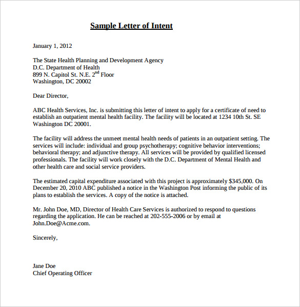 13+ Sample Free Letter of Intent Templates - PDF, Word