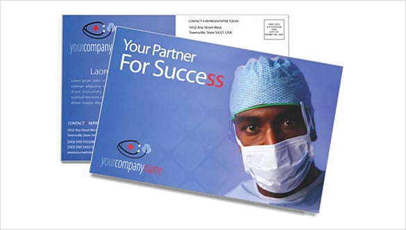 blue colour doctor postcard template