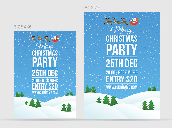 merry christmas party invitation card for lite blue