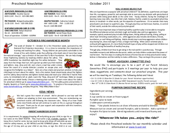 free printable preschool newsletter template