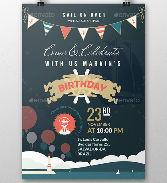nautical birthday invitation postcard