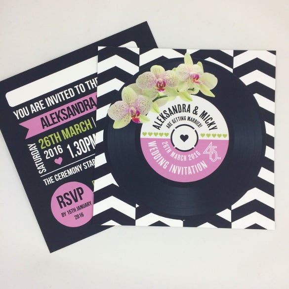 floral vinyl record wedding party invitation template