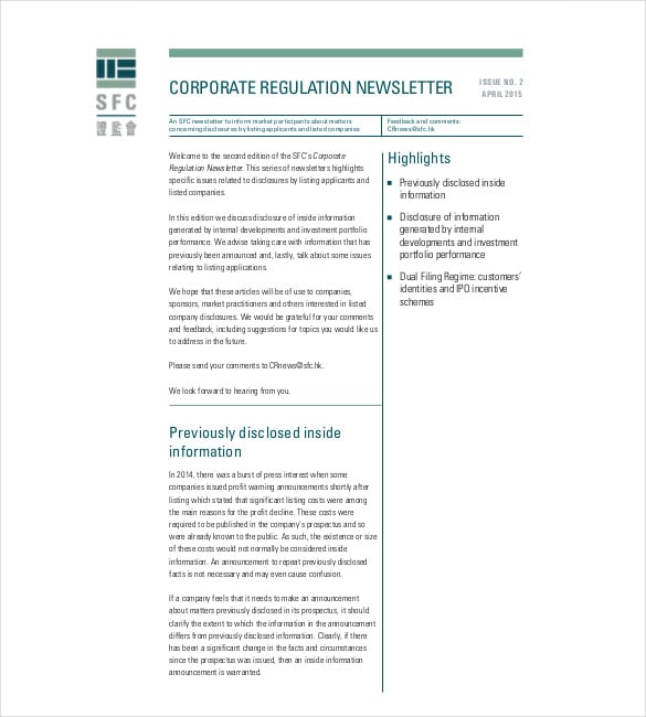 corporate regulation newsletter