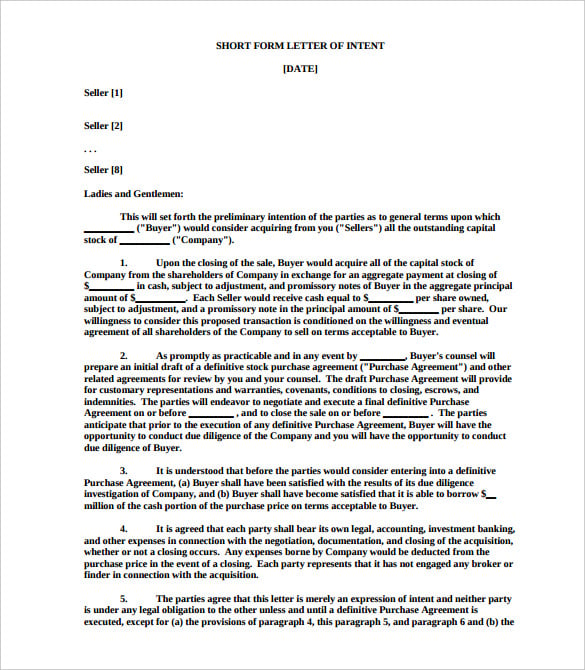 free download letter of intent template model stock purchase1