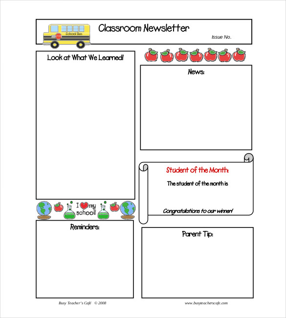 Free Monthly Newsletter Templates For Teachers TUTORE ORG Master Of 