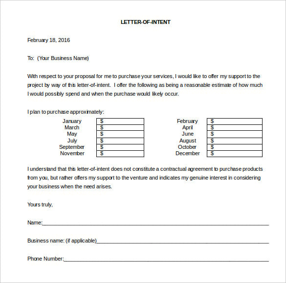 sample business letter of intent for services word download