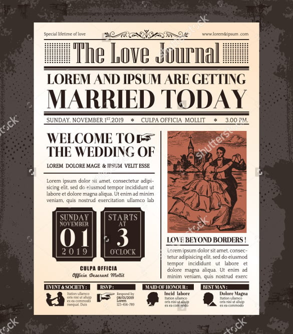 wedding invitation old newspaper template download