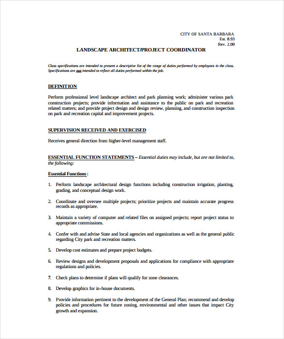 landscape architect project coordinator job description free pdf format