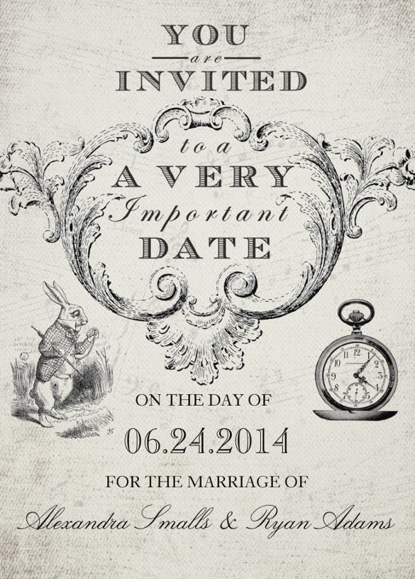 alice in wonderland elegant wedding invitation template