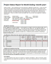 monthly project Status Report Template