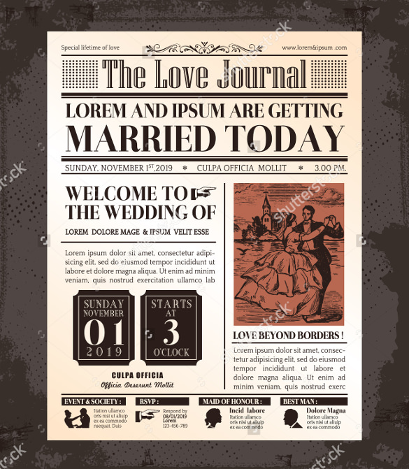 journal wedding newspaper front page template