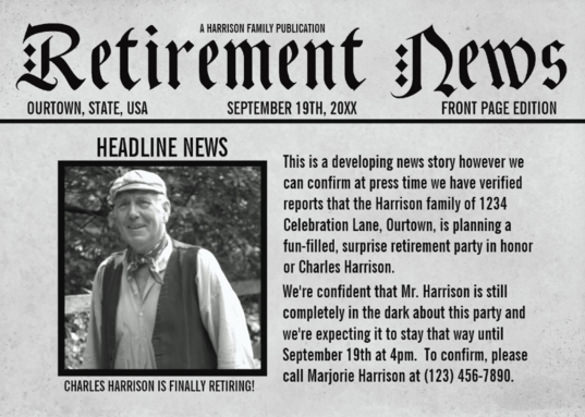 front page newspaper retirement party invitation template download