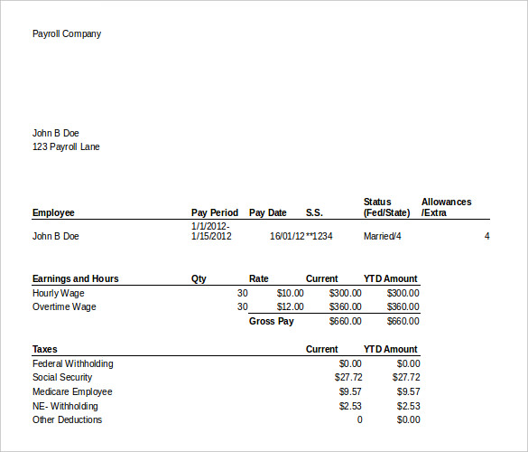 payroll template with stubs ms excel download