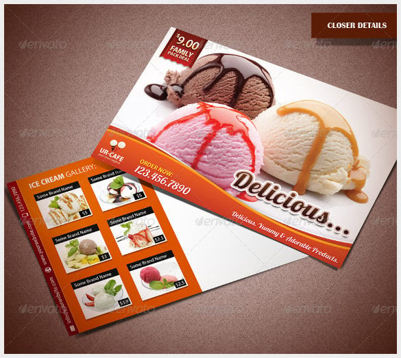 ice cream shop and bakery marketing postcard