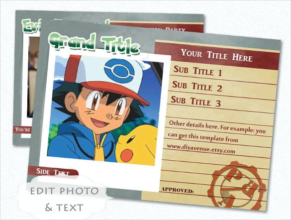 postcard template for kids with ash and pikachu pic