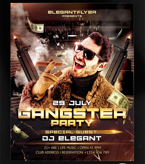 download gangster party poster psd template