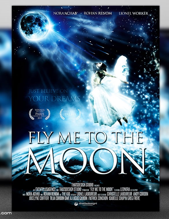 fly me to the moon psd movie poster template premium