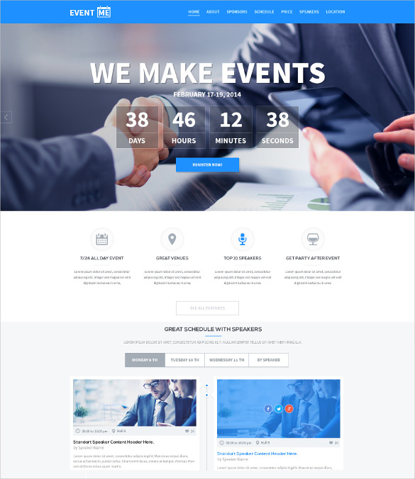premium one page event manager theme