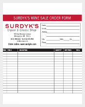 Sample Template for Wine Sales Order Form