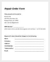 Sample Repair Order Form Download