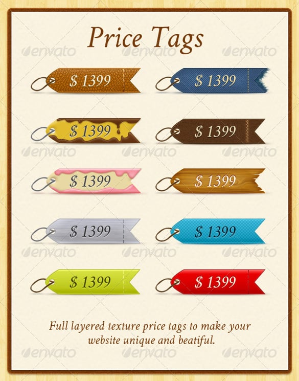 a set of 10 price tags with different texture