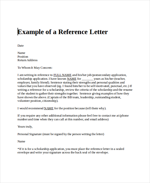 Personal Reference Letter 7  Free Word Excel PDF Documents Download