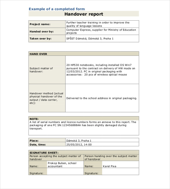 handover template form contract 15 PDF Handover Report Word, Template  â€“ Free Documents